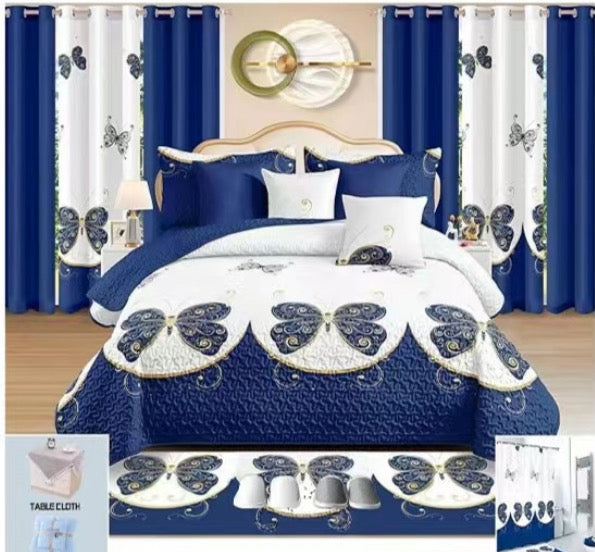 King Size Quilt 26 Pieces Winter Blanket, Bedspread, Bedsheet, Fitted Sheet, Curtains, Pillow Cases...